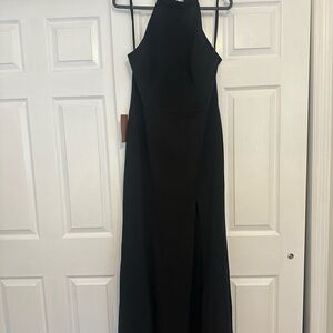 BHLDN Juliana High-Neck Side-Slit Stretch Crepe Maxi Dress